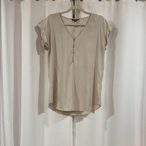 Lush Light Beige Short Sleeve Satin Blouse